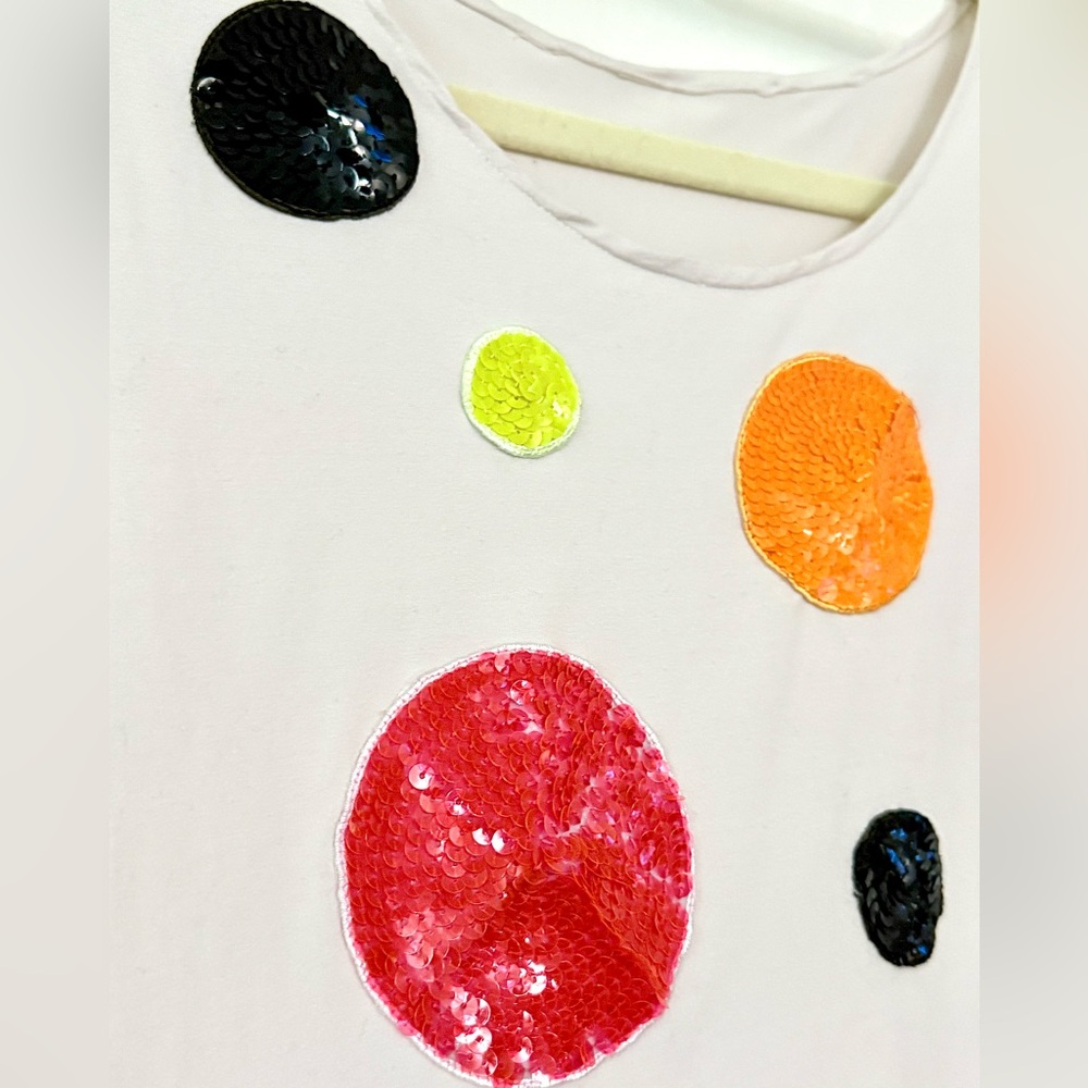 Vintage Y2K MOSCHINO Jeans stretch tank muscle shirt w/ colorful sequin dots S/M - Picture 13 of 13